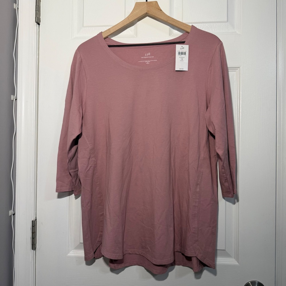 J. Jill Luxe Supima Modal A-Line Tunic Rosebud Pink 3/4 Sleeve Top 1X New 215384
